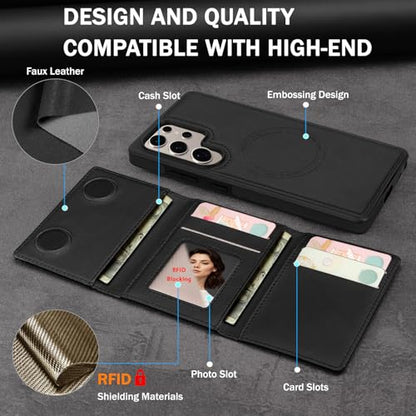 for Samsung Galaxy S25 Ultra Wallet Case, 2-in-1 Detachable Magnetic Wallet Case, Card Holder RFID Blocking, Fashionable Faux Leather Card Slot & Folding Design (Black) - color: Black, size: Samsung Galaxy S25 Ultra