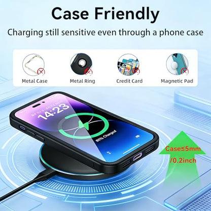 15W Qi-Certified Wireless Charging Pad, Fast Charger for iPhone & Samsung, Case-Friendly