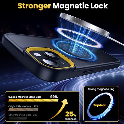Supdeal Magnetic Stand Case for iPhone 13/14, [360° Rotating Invisible Kickstand] [Compatible with Mag Safe] [Military Grade Protection] Ring Magnet Holder Matte Phone Cover, 6.1'', Black - color: Black, size: iPhone 13/14