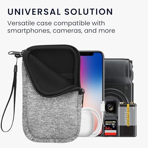 kwmobile Universal Phone Pouch Size L - 6.5" - Neoprene Smartphone Pouch with Zip - Water-Repellent Mobile Phone Case - Sleeve in Light Grey Matte/White - color: light grey matte / white, size: L - 6.5"