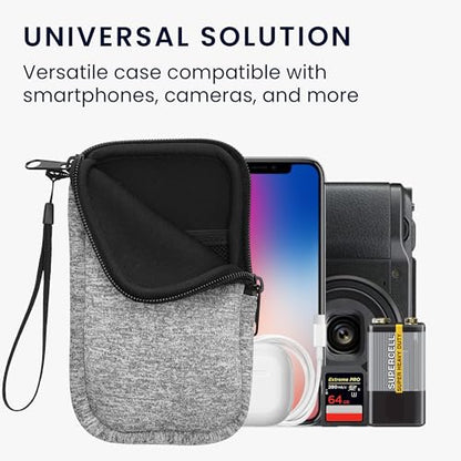 kwmobile Universal Phone Pouch Size L - 6.5" - Neoprene Smartphone Pouch with Zip - Water-Repellent Mobile Phone Case - Sleeve in Light Grey Matte/White - color: light grey matte / white, size: L - 6.5"