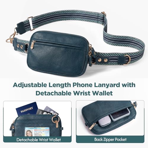 Tiostep Clip and Go Strap for Phone with Wallet Crossbody Phone Lanyard Adjustable and Anti-Theft Leather Purse with RFID Zipper Pouch for Travel Daily Life. Blue - color: Blue