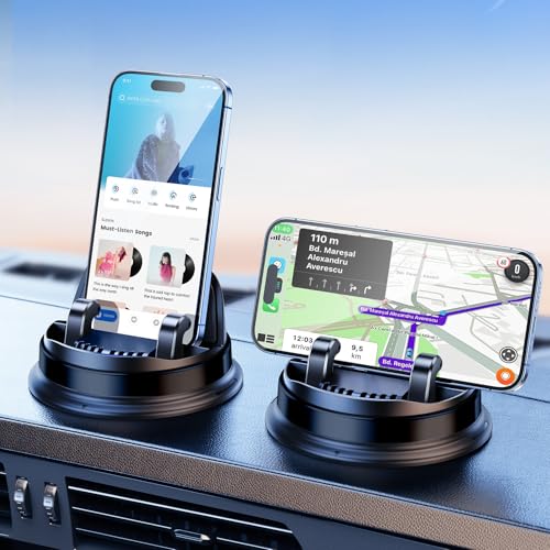 Dash Cell Phone Car Mount, Multifunctional Car Dashboard Mobile Phone Holder, 360 Rotatable Universal Dash Mounted Car Phone Stand Hands Free, Compatible with iPhone, Samsung, Google, Android - color: Black