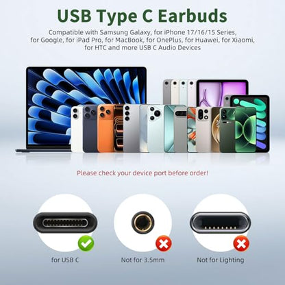 APETOO USB C Headphones with Mic & Volume Control for Samsung S26 S25 A17