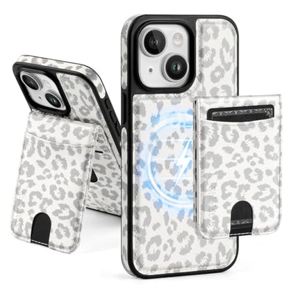 Shieldtop Compatible with MagSafe iPhone 14 Plus Wallet Case,Leopard-White | 2 in 1 Detachable Magnetic,Credit Card Holder Slots,RFID Blocking,PU Leather,Kickstand,Flip Folio Phone Cover for Men & Women - color: Leopard-White, size: iPhone 14 Plus 6.7"