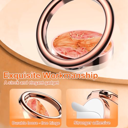 Magnetic Phone Ring Holder for MagSafe Grip,[Super Magnet],Stylish 360° Rotation Cell Phone Grip Stand Finger Ring Kickstand for iPhone 17 16 15 14 Pro Max,iPad and Smartphones,Marble - color: Orange Marble