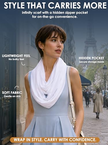 Pop Fashion Solid Color Hidden Zipper Pocket Scarf - Fashion Scarf for Women - All Seasons - color: White