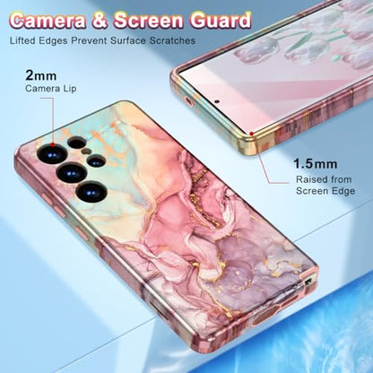 Btscase for Samsung Galaxy S25 Ultra Case, [Military Grade Drop Tested] Marble Pattern Design Slim Rugged Shockproof Women Girls Men Protective Anti-Scratch Cover, All Rose Gold | Military Grade Drop Tested - color: All Rose Gold, size: Samsung Galaxy S25