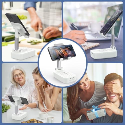 ZEALOT Cell Phone Stand with Wireless Bluetooth Speaker, Phone Holder and Wireless Induction Speaker Amplifier Dock,Gifts for Women Men Dad Mom Him Her-White - color: White