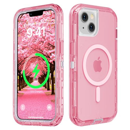 Follaroma Magnetic for iPhone 14 Plus Case,Heavy Duty Phone Cases,Pink,6.7" | Compatible with MagSafe, Heavy Duty Shock proof Protection, Military-Grade Anti-Drop, Dual Layer Transparent Protective Cover - color: Pink, size: iPhone 14 Plus 6.7''