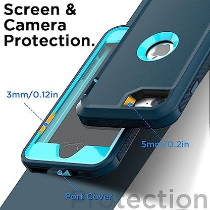 AICase for iPhone SE Case 3rd & 2nd Generation, for iPhone SE 2022/2020 Built-in Screen Protector Heavy Duty Protective Shockproof 3-Layer Full Body Rugged Phone Cover, Blue/Turquoise - color: Blue/turquoise