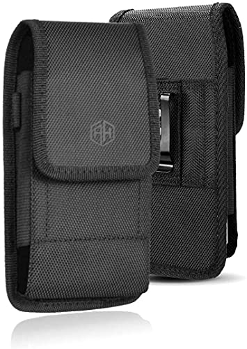 AH Military Grade Cell Phone Carrier Holster Men Belt Holder, Compatible With iPhone 12 Mini SE 5 5S 5C Samsung J1 J3 LG K7 K10 & More, Fits Defender/Thick Heavy Duty Case - color: BLACK, size: BLACK - SMALL