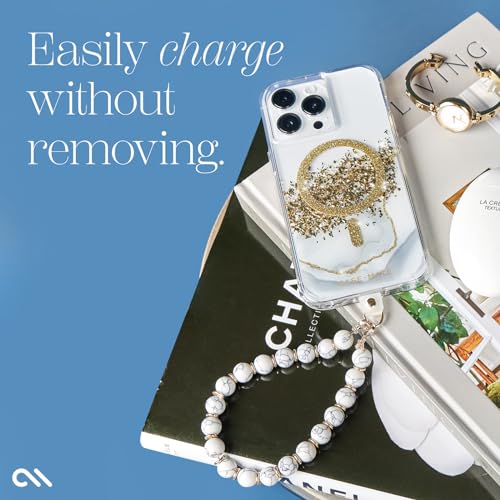 Case-Mate Phone Charm Wrist Strap with Beaded Marble - White Marble | Detachable Anti-Theft Phone Strap - Hands-Free iPhone Wrist Strap for Women - Phone Chain Wristlet for Galaxy, Pixel & More - color: White Marble