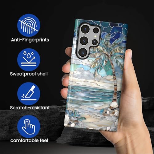 Case for Samsung Galaxy S23 Ultra,Anti-Scratch Full-Body Cover Shockproof Slim Design Case,PC Hard Shell & Silicone Inner Bumper -Beach Palm Tree - color: Beach Palm Tree, size: Galaxy S23 Ultra