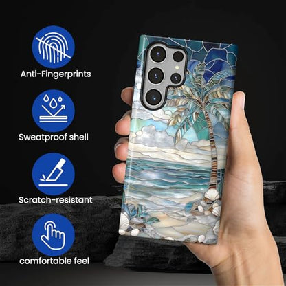 Case for Samsung Galaxy S23 Ultra,Anti-Scratch Full-Body Cover Shockproof Slim Design Case,PC Hard Shell & Silicone Inner Bumper -Beach Palm Tree - color: Beach Palm Tree, size: Galaxy S23 Ultra