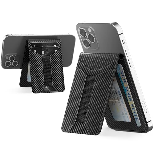 Padike for Magsafe Wallet, Magnetic Phone Wallet with Elastic Band for Extra Card Storage, Magnetic Card Holder with Adjustable Kickstand (Black Carbon Fiber) - color: Black Carbon Fiber