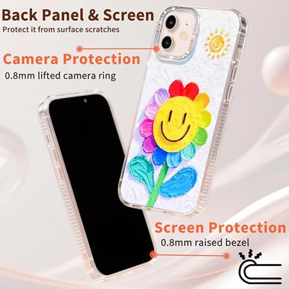 Compatible with iPhone 11 Case,with [Soft Slim][Camera Protection] Cute Rainbow Flower Aesthetic Phone Cover Anti-Yellowing Shockproof Protective Cover for Women Girl-White - color: White, size: iPhone 11