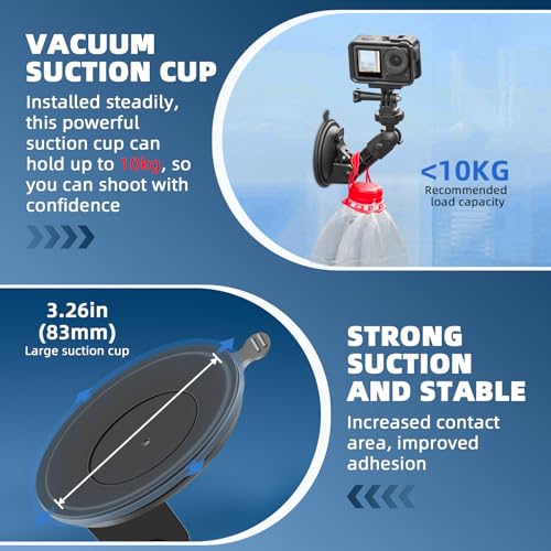 BRDRC Pocket 3 4 4P Suction Cup Mount, for Xtra Muse Car Windshield Window Dash Holder Kit with Expansion Adapter for Insta360 X6 X4 X5 Go 3S for GoPro Pocket 3 4 4P Action 6 5 Pro Nano Accessories