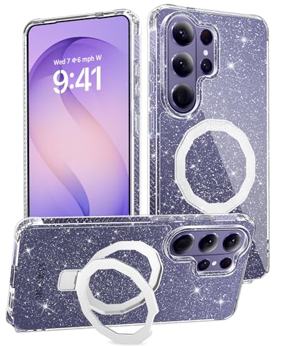 MIODIK for Samsung Galaxy S26 Ultra Case with Magnetic Stand, [Compatible with MagSafe] Clear Glitter Women Girl Phone Case, Protective Shockproof Cover for Galaxy S26 Ultra 6.9 Inch - Sparkle Clear - color: Clear Glitter, size: Galaxy S26 Ultra