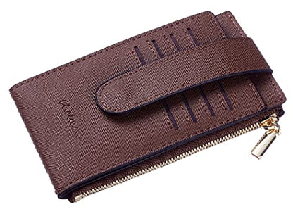 Chelmon Women's RFID Slim Card Holder Wallet | Thin Bifold Multi Card Case with Zipper Coin Pocket Purse for Women(Deep Brown) - color: Deep Brown