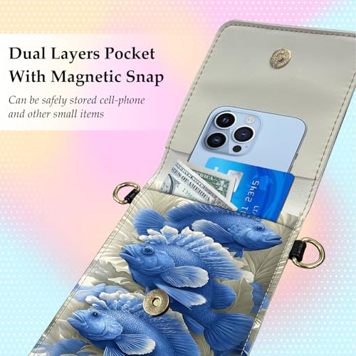 Small Crossbody Bags for Women Touchscreen Cell Phone Bag Cross Body Purses with adjustable Strap,Gifts For Teenage Girls - color: Blue Fishs