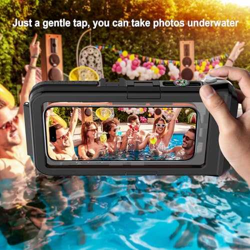 Universal Waterproof Phone Case Designed for iPhone- 50ft/15m Underwater Protection for Snorkeling, Diving, with Mechanical Button for Taking Photos & Videos (Black, iPhone (5.4"-6.9"))
