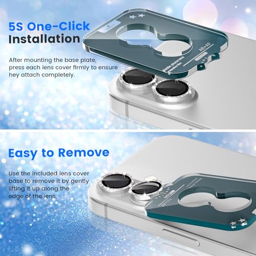 imluckies Glitter Camera Lens Protector for iPhone 17 6.3", [AR+AF] HD Clear Tempered Glass Lens Cover, 9H Scratch Resistant Individual Metal Shiny Ring, Case Friendly & Easy Install, Bling Silver - color: Bling Silver