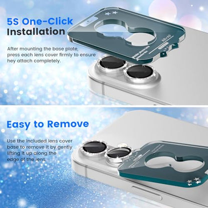imluckies Glitter Camera Lens Protector for iPhone 17 6.3", [AR+AF] HD Clear Tempered Glass Lens Cover, 9H Scratch Resistant Individual Metal Shiny Ring, Case Friendly & Easy Install, Bling Silver - color: Bling Silver