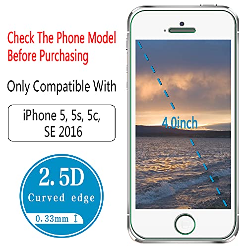 2 Pack Screen Protector for iPhone SE 2016/5S/5/5C Tempered Glass - color: Clear-iPhone SE 2016