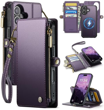for iPhone 17 - Phone Case Wallet Magnetic Detachable, Purple - color: Deep Purple, size: iPhone 17