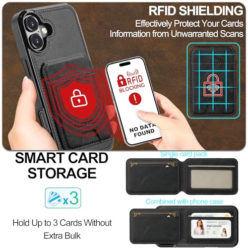 L3 2 in 1 Detachable Leather Wallet and Phone Cases Compatible with iPhone 17 Case with Card Holder RFID Blocking, Compatible with Magsafe Charging 6.3 Kickstand (Black, IP 17) - color: Black, size: 6.3 inches