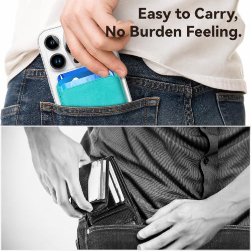 Magnetic Wallet Cell Phone Card Holder for Phone Case with Mag-Safe | Stronger Magnetic RFID Leather Phone Wallet Stick on Series of iPhone 17/16/15/14/13/12 and Pro/Promax, Aqua Teal - color: Aqua Teal, size: 1 Pack