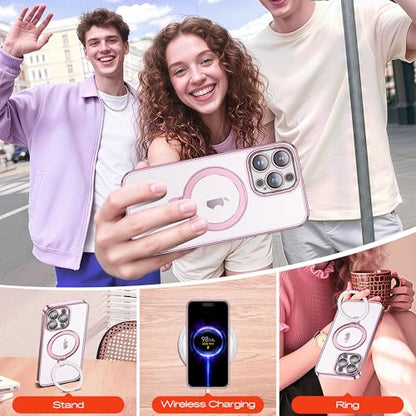 for Plating iPhone 15 Pro Case with Magnetic Stand,Rose Gold - color: Rose Gold, size: iPhone 15 Pro