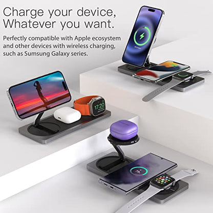 PETINO 3 in 1 Wireless Charging Station for Apple Devices with MagSafe - color: Black