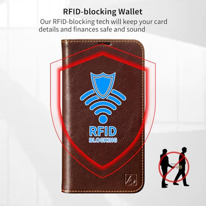 Belemay Compatible with iPhone 16 Pro Case Wallet, Durable Genuine Leather, RFID Blocking Card Holders, Shockproof TPU Shell, Kickstand, Drop Protection, Protective Flip Cover, Brown - color: Brown, size: iPhone 16 Pro
