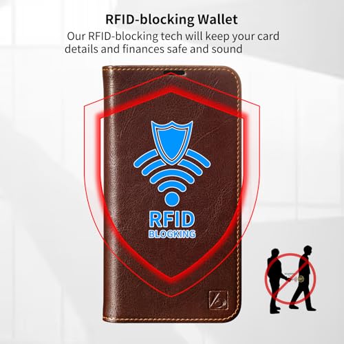 Belemay Leather Wallet Case Compatible with iPhone 17, Premium Cowhide Leather Two-Tone Effect, RFID Blocking Card Holders, Shockproof TPU Shell, Kickstand, Protective Flip Cover, 6.3", Brown - color: Brown, size: iPhone 17