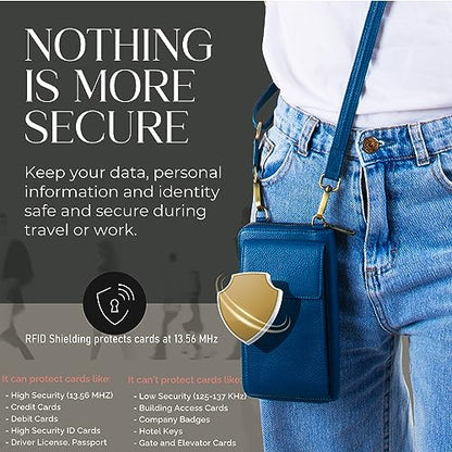 BULL GUARD Crossbody Bag for Women, Leather Phone Wallet Purse with Adjustable Anti Theft Strap & RFID Blocking 12 Card Slots - color: Celestial Blue Moon Chai - Small