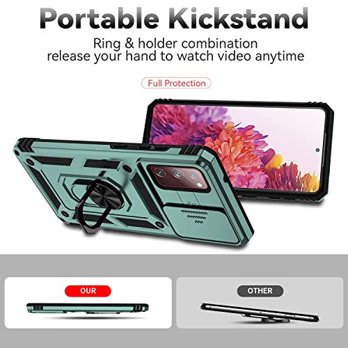 M MAIKEZI Cellular Phone Case for Samsung Galaxy S20 FE 5G, Military-Grade Drop Tested, HD Screen Protector, Magnetic Ring Holder Kickstand, Dark Green - color: Dark Green with camera cover Military-Grade