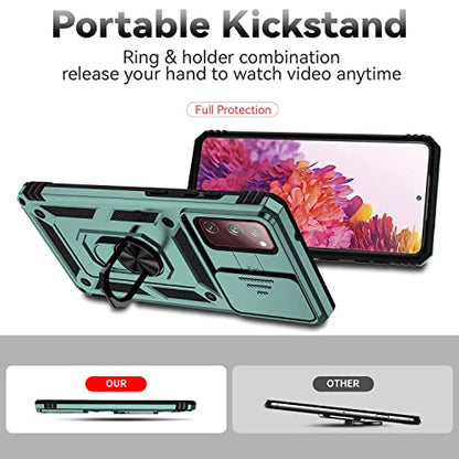 M MAIKEZI Cellular Phone Case for Samsung Galaxy S20 FE 5G, Military-Grade Drop Tested, HD Screen Protector, Magnetic Ring Holder Kickstand, Dark Green - color: Dark Green with camera cover Military-Grade
