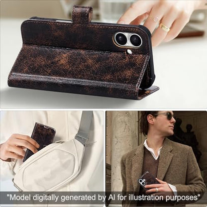 Leather Case Compatible with iPhone 16 Plus Wallet 6.7" | Genuine Leather 2-in-1 Magnetic Detachable Shockproof,Flip Folio Cover with Card Slot,Wireless Charging RFID Blocking Coffee - color: Brown Coffee, size: 16 Plus