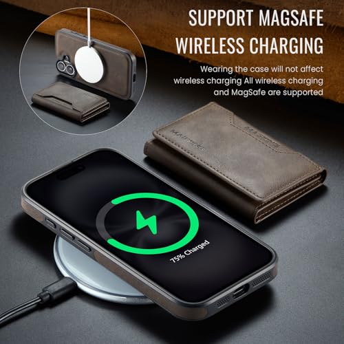 K2 2 in 1 Detachable Magnetic Phone Cases Compatible with iPhone 17 Case with Card Holder RFID Blocking, Compatible with Magsafe Wallet, Leather 6.3'' (Coffee, iPhone 17) - color: Coffee, size: iPhone 17