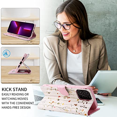 UEEBAI Wallet Case for iPhone 14 Pro, PU Leather Phone Cover Kickstand RFID Blocking Flip Case Card Slots Wrist Strap Relief Engraved Pattern Magnetic Closure Flower Folio Wallet, Vine - color: Vine, size: iPhone 14 Pro