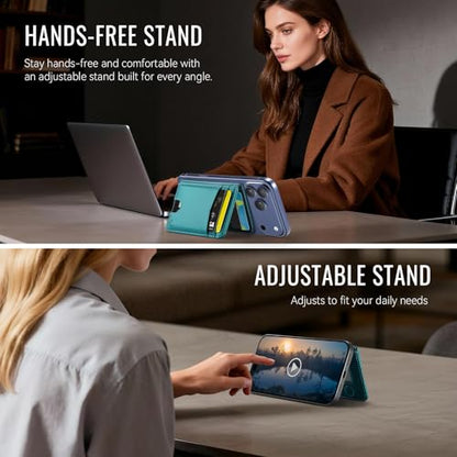 Strapurs Strong Magnetic Wallet Card Holder for MagSafe Phones and Cases, Slim PU Leather Detachable Phone Wallet with 6 Card Slots RFID Blocking for iPhone 17/16/15/14/13/12/Pro/Max/Plus – Bluegreen - color: Blue Green