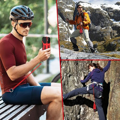 HOTEMIA Silicone Phone Lanyard Holder with Carabiner, Universal Phone Strap,Anti-Theft Phone Case with retractable tether - color: Red