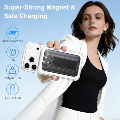 For MagSafe Portable Charger with 2 Cables & Wall Plug, Magnetic Power Bank - color: Grey