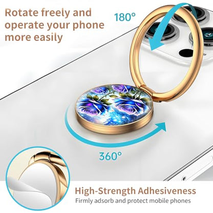 Cell Phone Ring Holder, Cute Metal Phone Grip Stand Finger Ring Kickstand, Flexible 360°Rotation Phone Tablet Case Accessories Compatible with Most Phones Blue Roses Castle - color: Blue Roses Castle