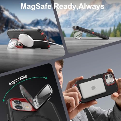 Follaroma for iPhone 16 Case with Magnetic,Heavy Duty Case,6.1'',Black-red - color: Black-red, size: iPhone 16 6.1''