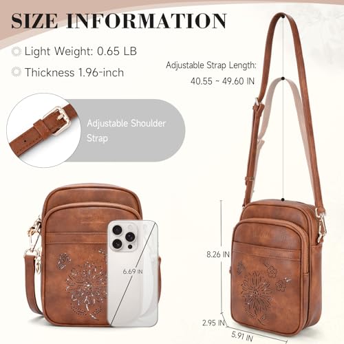 Small Crossbody Bags for Women, RFID Phone Purse with Card Slots, Triple Compartments Lightweight Shoulder Bag - color: 1-brown