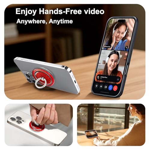 Red Sparkly Magnetic Ring Grip for MagSafe, Bling Phone Stand - color: Red