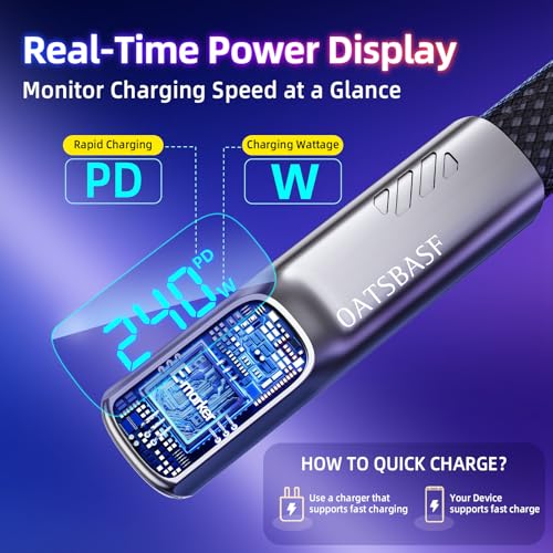 240W USB C to C Cable with LED Display, Right Angle Type-C Cable